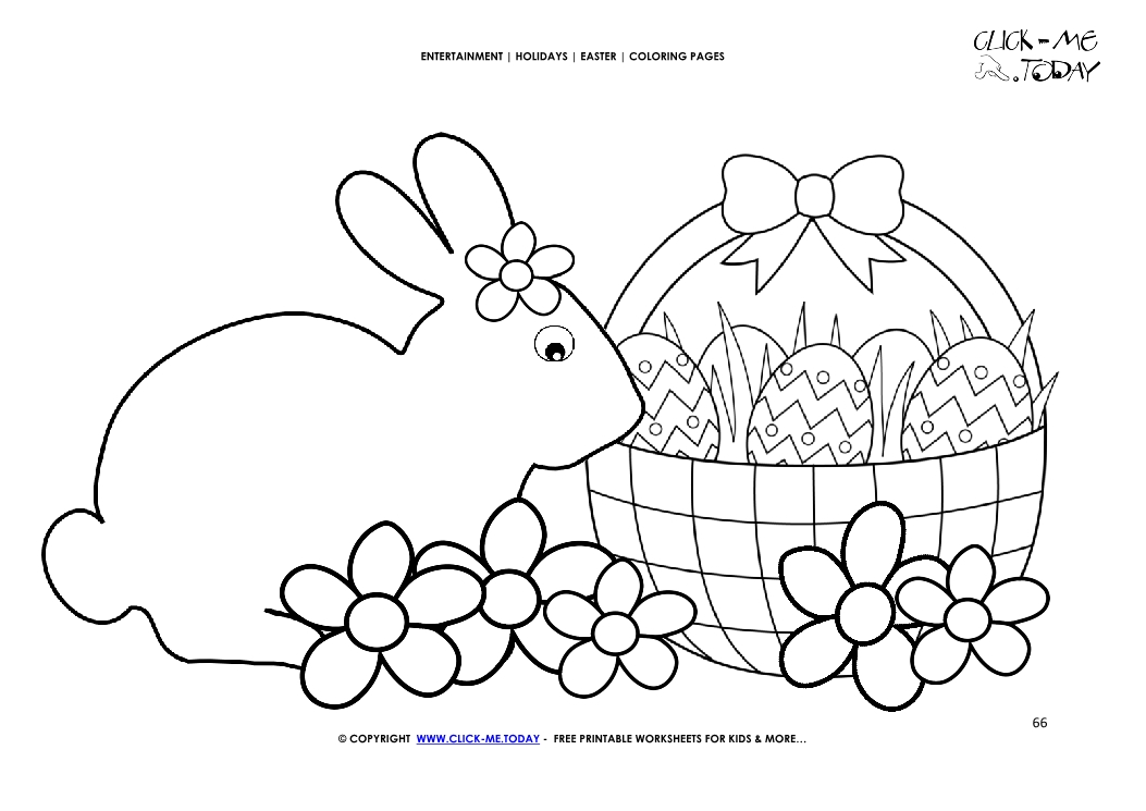 Easter Coloring Page: 66 Big Easter bunny & eggs basket